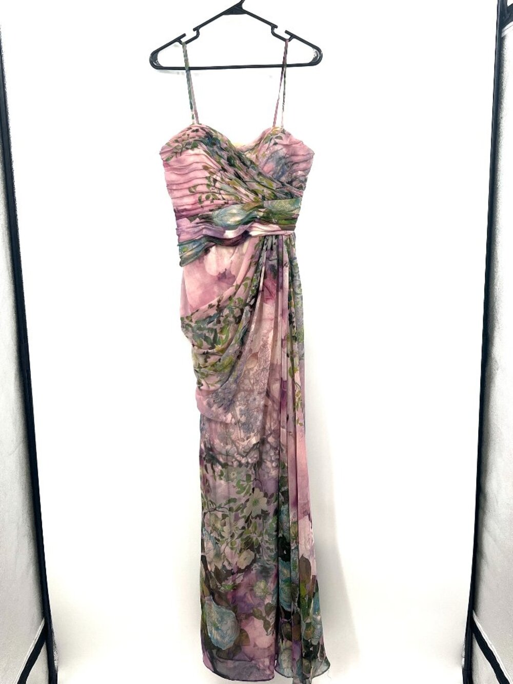 Adrianna Papell Floral Chiffon Maxi Dress Removable Straps Size 8